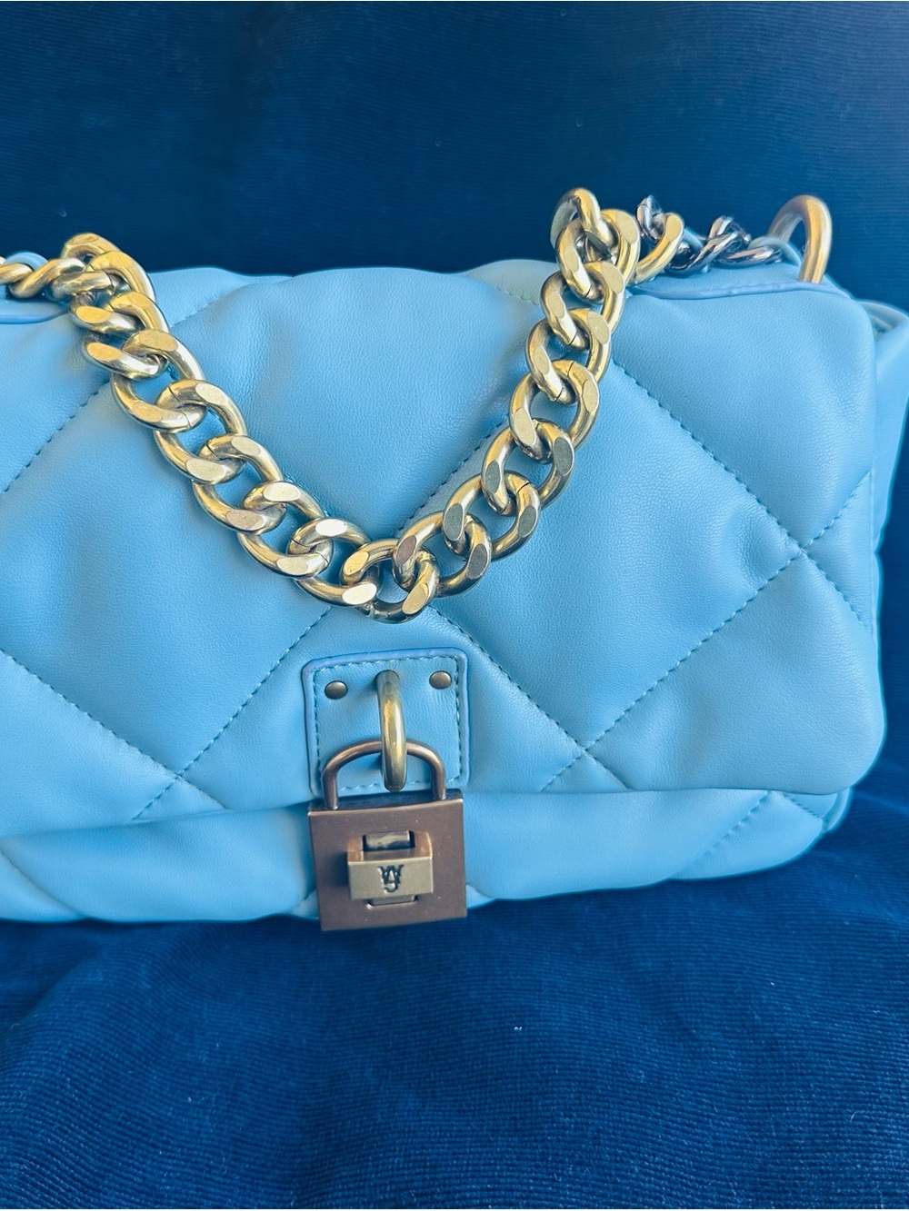 Steve Madden Quilted Chain Bag | Light Blue | Puffy Shoulder Bag | Like New